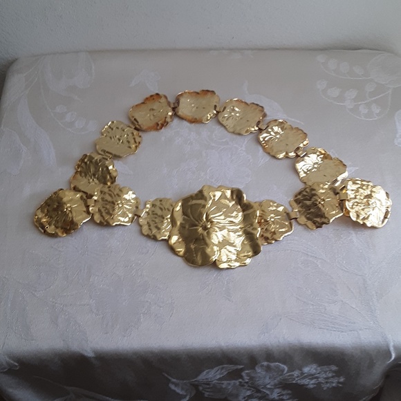 Grecian 18k Gold Plated Belt Metal Flowers Floral main image 11